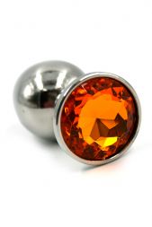 Анальная пробка Silver Medium с оранжевым кристаллом