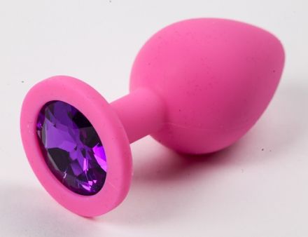 Анальная пробка Silicone Large Pink с фиолетовым стразом