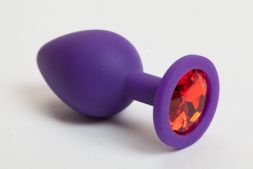 Анальная пробка Silicone Medium Purple с алым кристаллом