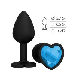 Анальная втулка Silicone Black Heart с голубым кристаллом